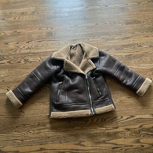 Zara double faced fur biker jacket shearling faux leather coat bloggers